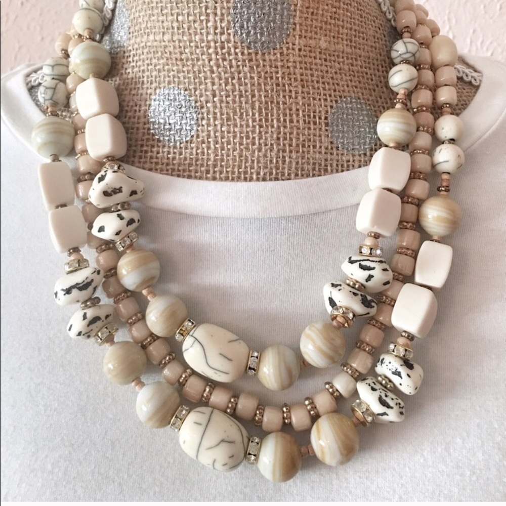 White, Ivory and Black Beaded Statement Necklace